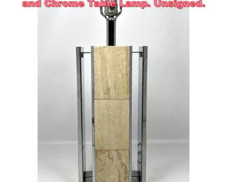 Lot 1373 Gaetano Sciolari style Travertine and Chrome Table Lamp. Unsigned.
