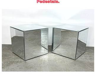 Lot 1353 Pair Mirrored Cube Side table Pedestals.