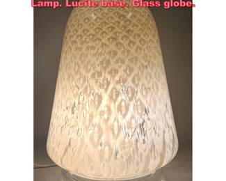 Lot 1083 Modern Art Glass Accent Table Lamp. Lucite base. Glass globe.