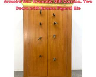Lot 1358 Tall Artisan Woodworker Studio Armoire Bar. Dramatic Gilt Cornice. Two Doors with Bronze Figural Ele
