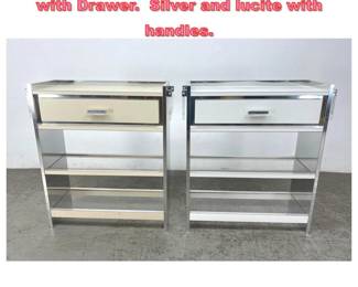 Lot 1366 2pcs 70s Modern Server Bars with Drawer. Silver and lucite with handles.