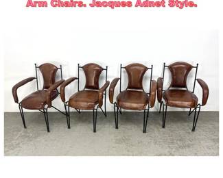 Lot 1313 Set 4 Stitched Leather and Iron Arm Chairs. Jacques Adnet Style.