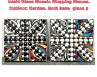Lot 1486 2pc Sandra L Goldman Artist Inlaid Glass Mosaic Stepping Stones. Outdoor. Garden. Both have glass p