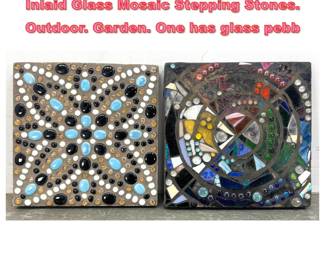 Lot 1484 2pc Sandra L Goldman Artist Inlaid Glass Mosaic Stepping Stones. Outdoor. Garden. One has glass pebb