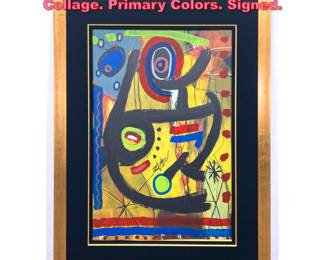 Lot 1265 Modernist Abstract Painting Collage. Primary Colors. Signed.