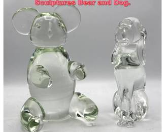 Lot 1175 2pcs Zanetti Art Glass Animal Sculptures Bear and Dog.
