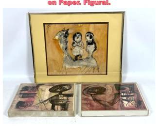 Lot 1035 3pcs Signed Abstract Paintings on Paper. Figural.