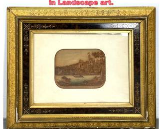 Lot 1221 Antique Victorian woodcut Castle in Landscape art.