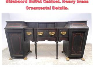 Lot 1130 Federal Style Antique Oak Sidebaord Buffet Cabinet. Heavy brass Ornamental Details.