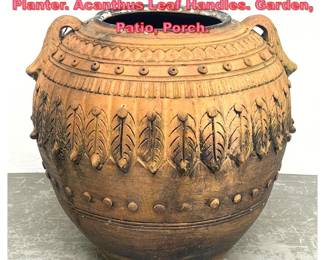 Lot 1489 Highly Decorative Terracotta Planter. Acanthus Leaf Handles. Garden, Patio, Porch.