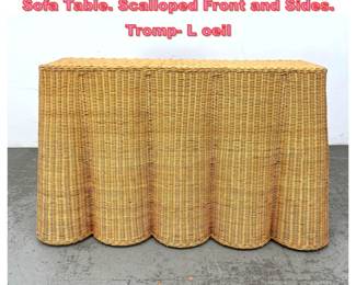 Lot 1013 Draped Wicker Rattan Console Sofa Table. Scalloped Front and Sides. Tromp L oeil