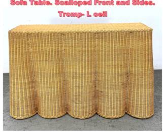 Lot 1015 Draped Wicker Rattan Console Sofa Table. Scalloped Front and Sides. Tromp L oeil