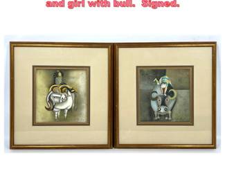 Lot 1343 Graciela Rodo Boulanger. Boy and girl with bull. Signed.