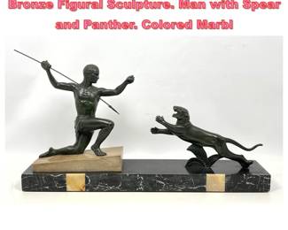 Lot 1186 Enrique MolinsBalleste Art Deco Bronze Figural Sculpture. Man with Spear and Panther. Colored Marbl