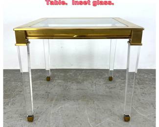 Lot 1188 Decorator Brass and Lucite Side Table. Inset glass.