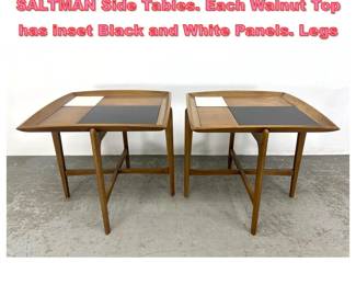 Lot 1287 Pr JOHN KEAL for BROWN SALTMAN Side Tables. Each Walnut Top has inset Black and White Panels. Legs
