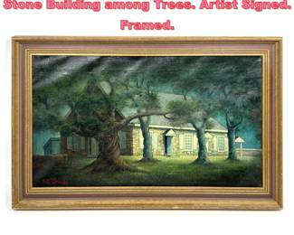 Lot 1291 WILL SPARKS vintage Painting. Stone Building among Trees. Artist Signed. Framed.