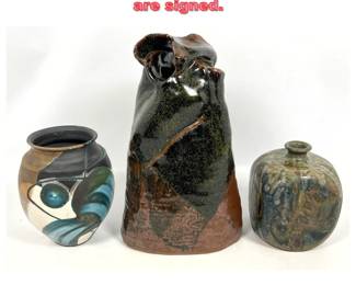 Lot 1437 3pcs Studio Art Pottery Vases. 2 are signed.