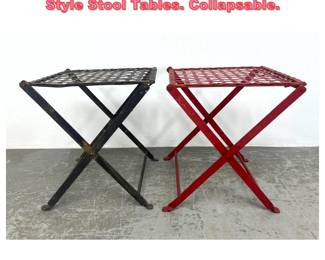 Lot 1498 2pcs Vintage Iron Campaign Style Stool Tables. Collapsable.