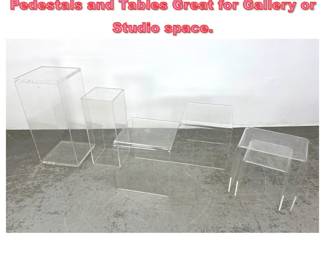 Lot 1278 6pc Clear Lucite Acrylic Display Pedestals and Tables Great for Gallery or Studio space.