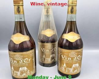 Lot 214 3 bottles Vin d Or French Wine, vintage.