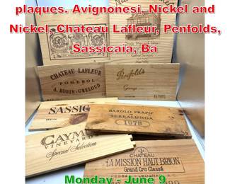Lot 218 8pc Wine crate wall plaques. Avignonesi, Nickel and Nickel, Chateau Lafleur, Penfolds, Sassicaia, Ba