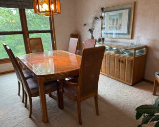 BURLWOOD DINING TABLE WITH 6 CHAIRS