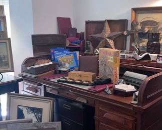Antique Desk and lots of office collectibles