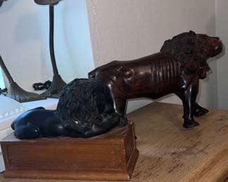 Metal desk lamps and sculptures