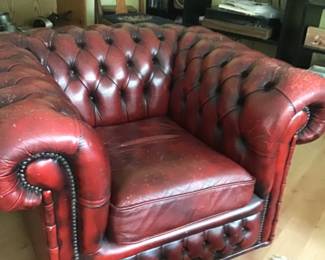 Leather chair, barrister book case, stereo equipment