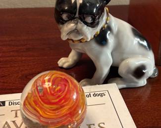 Paperweight and vintage pug figurine