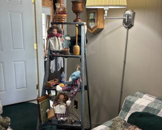 Cute blue ladder with primitive items