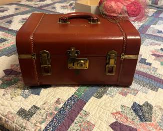 Leather vintage train case and quilt (Dresden pattern)