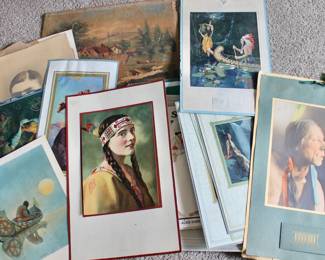 Early 1900's Native American calendar and numerous Native American art prints