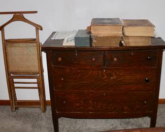 Antique burl dresser and bibles dated 1800's
