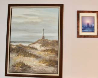 Large signed Lighthouse Oil Painting