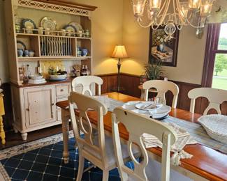Solid, Broyhill, Dining Set (Hutch, Table with 6 chairs shown with leaf extension added and Buffet / Server)