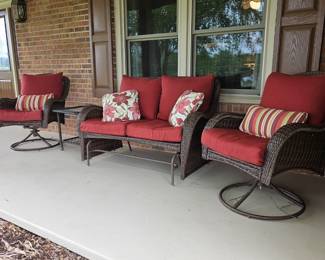 Front porch furniture will be RELOCATED to back patio for the sale