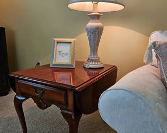 Solid, American Drew, drop-leaf end tables