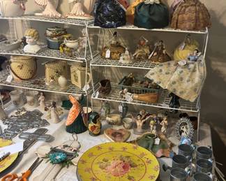 Vintage skirt pin cushions and lots of other decor