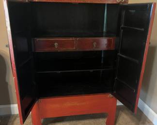 Inside of painted cabinet
