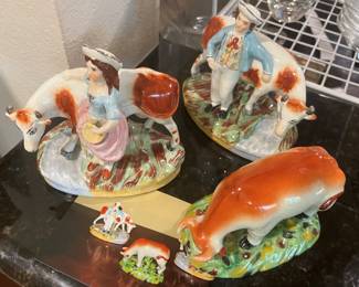 Staffordshire ware; couple with cow; circa 1890-1910