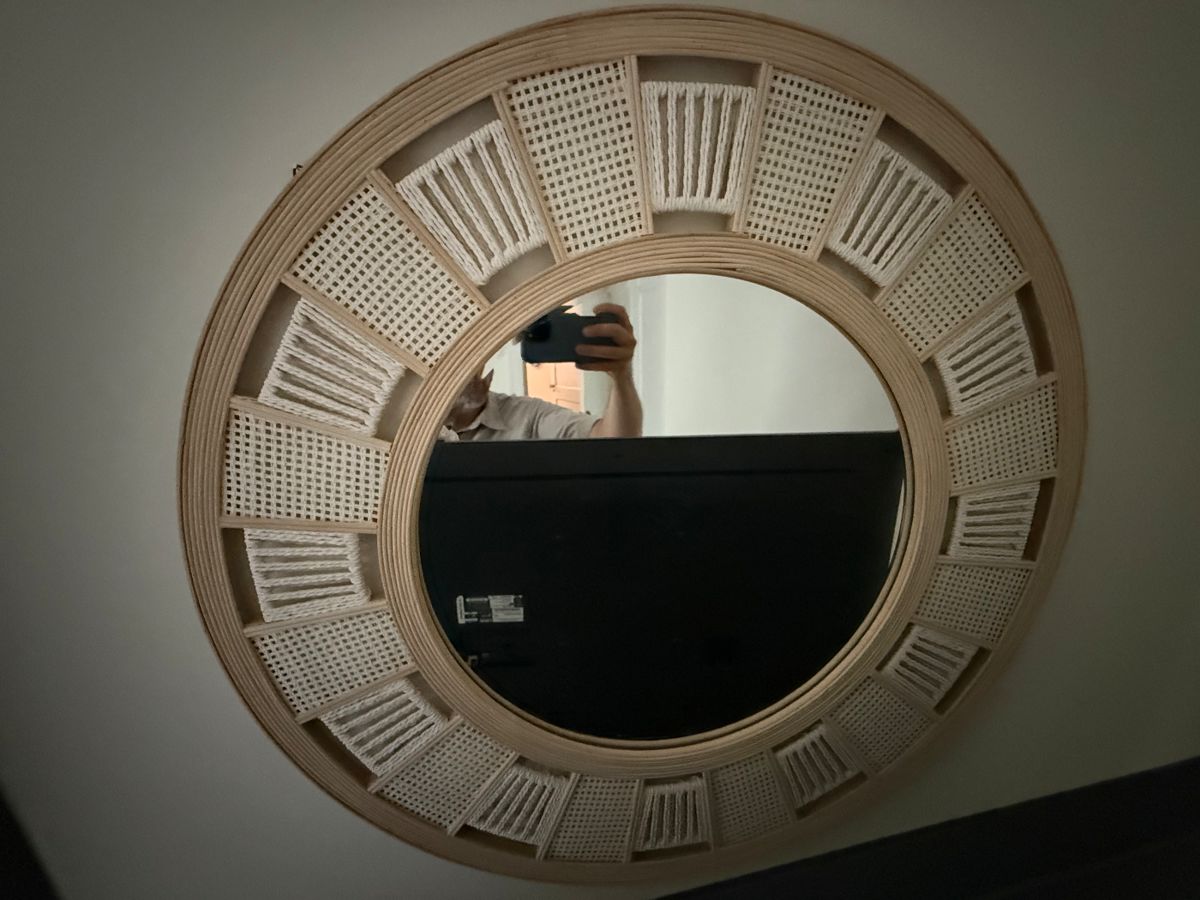 Woven fabric accented round mirror