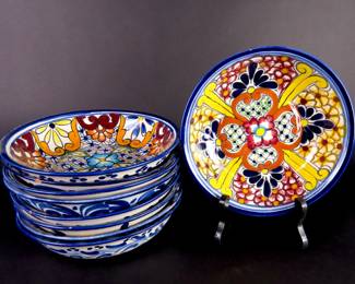 Lot of 9 Lead Free Talavera Mexican Pottery Bowls