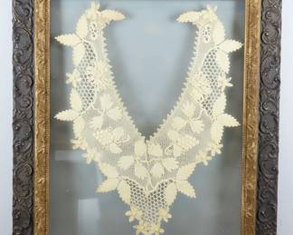 Framed Lace Collar in Carved Wooden Frame