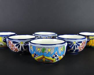 :Lot of 6 Lead Free Talavera Mexican Pottery Double Handled Bowls