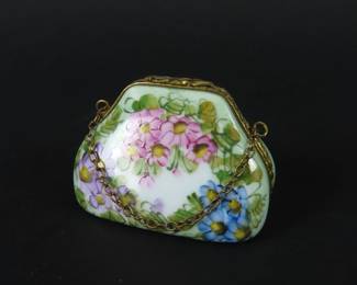 Small Hand Painted Limoges Purse Trinket Box - Made in France
