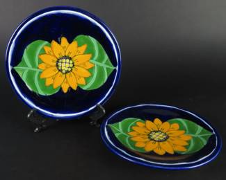 Lot of 2 6.75" Lead Free Talavera Mexican Pottery Sunflower Plates