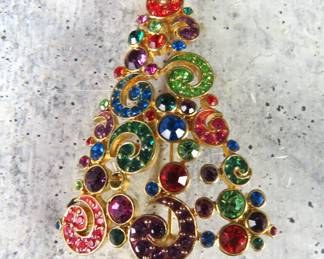 Haskell Colored Rhinestone Christmas Tree Brooch