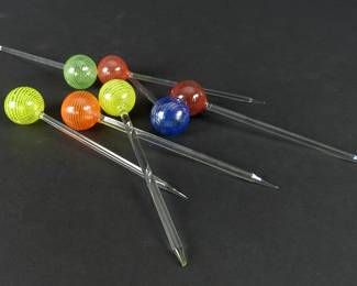 Lot of 7 Vintage Art Glass Cocktail Picks